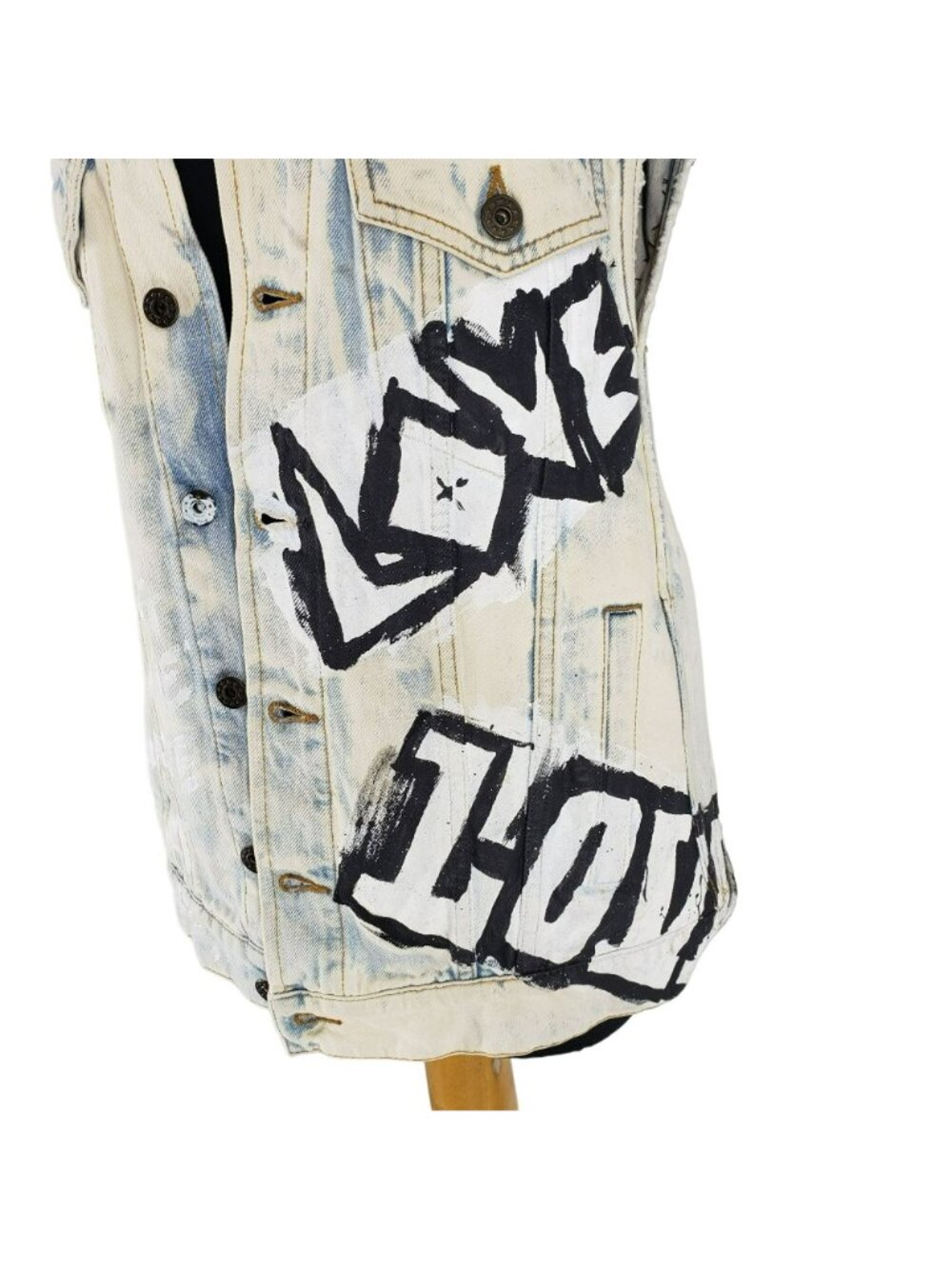 Faith Connexion $985 White Denim Vest Graffiti Print Punk Art to Wear DIY - Picture 11 of 16